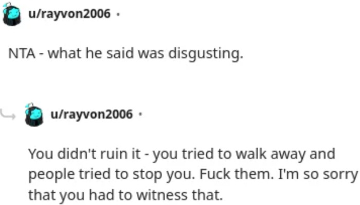 Father disrespects his deceased wife during the engagement celebration.