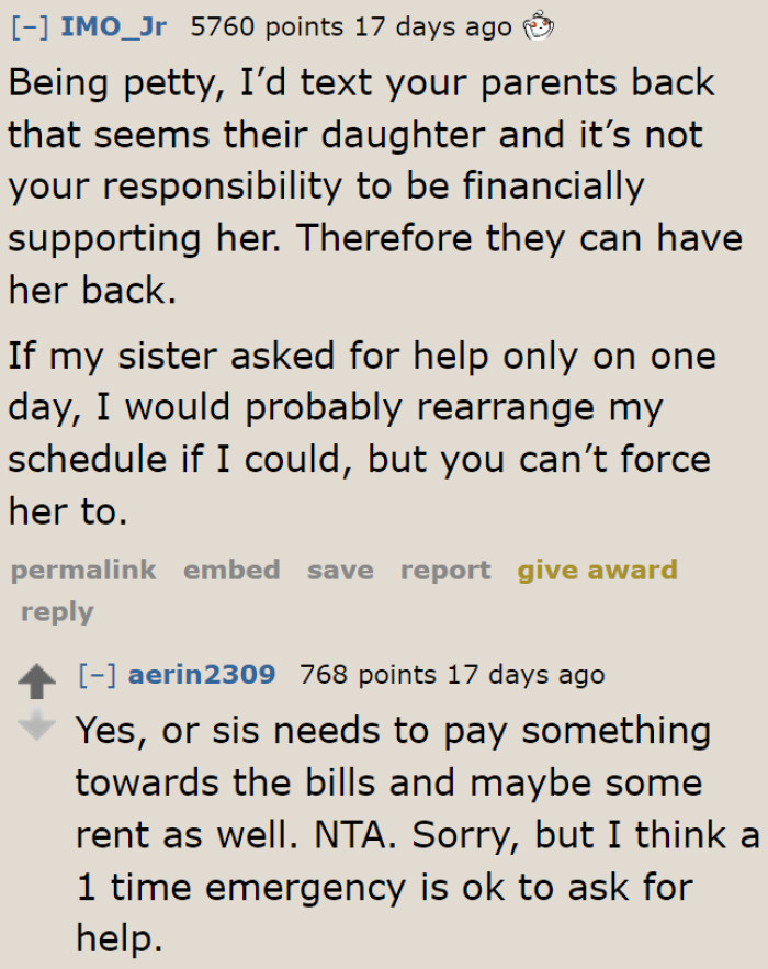 If the OP's parents and her sister are treating her poorly, then it's better for the sister to return home.