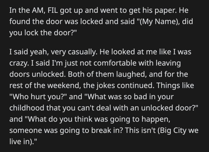 OP and her husband left early after he got tired of telling his family to stop mocking OP.