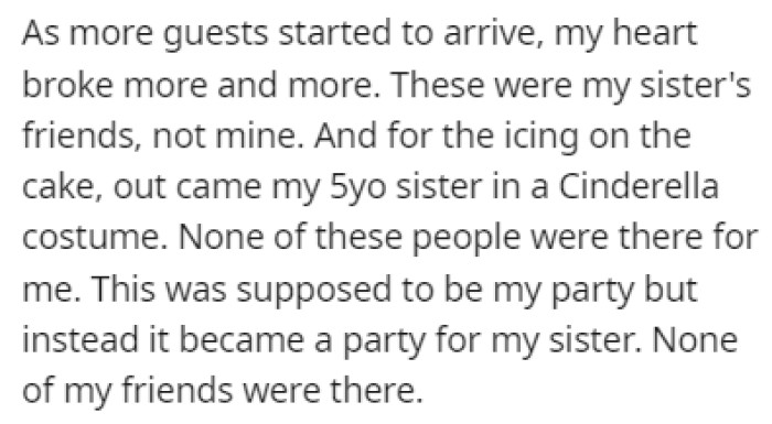 The guests who arrived at the party were her sister's friends