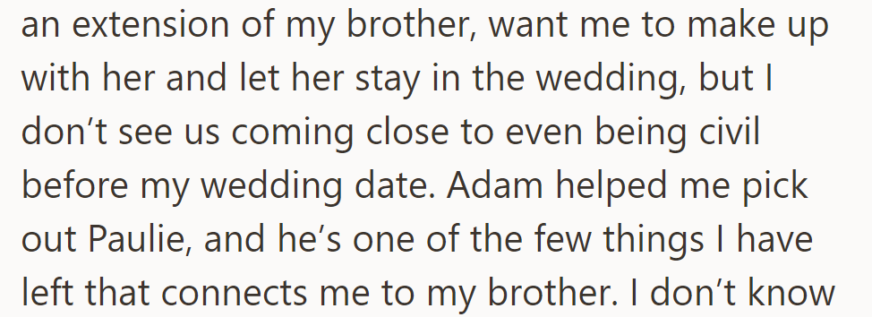 Parents urge reconciliation with Diana for the wedding; OP hesitates. Adam helped choose cat Paulie, a link to the late brother.