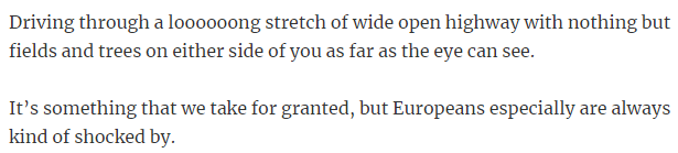 18. Driving through open highways.