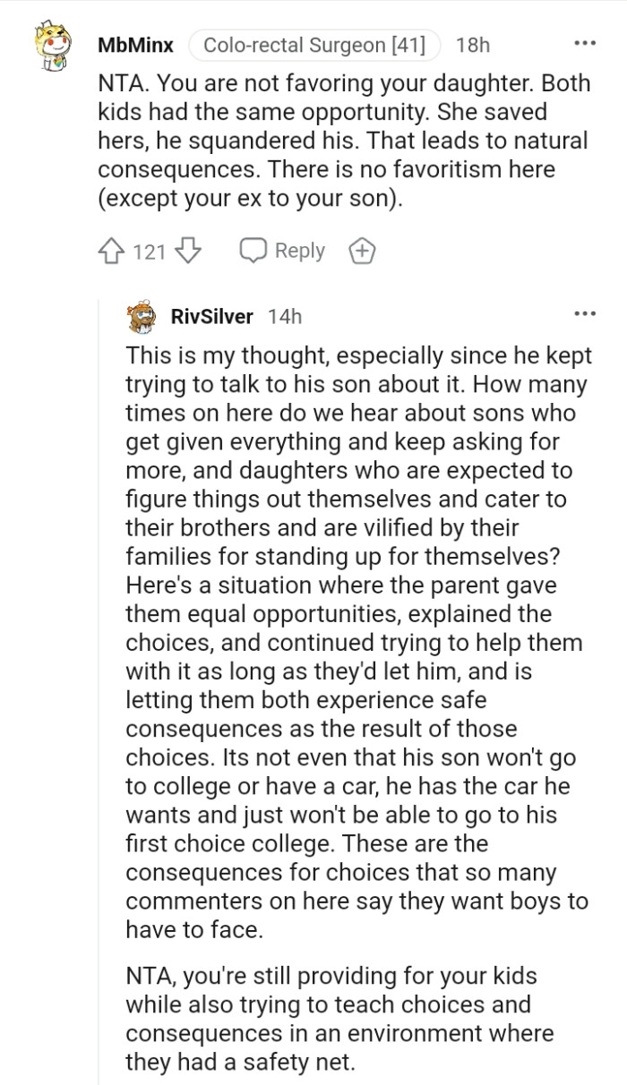 She saved hers and he squandered his