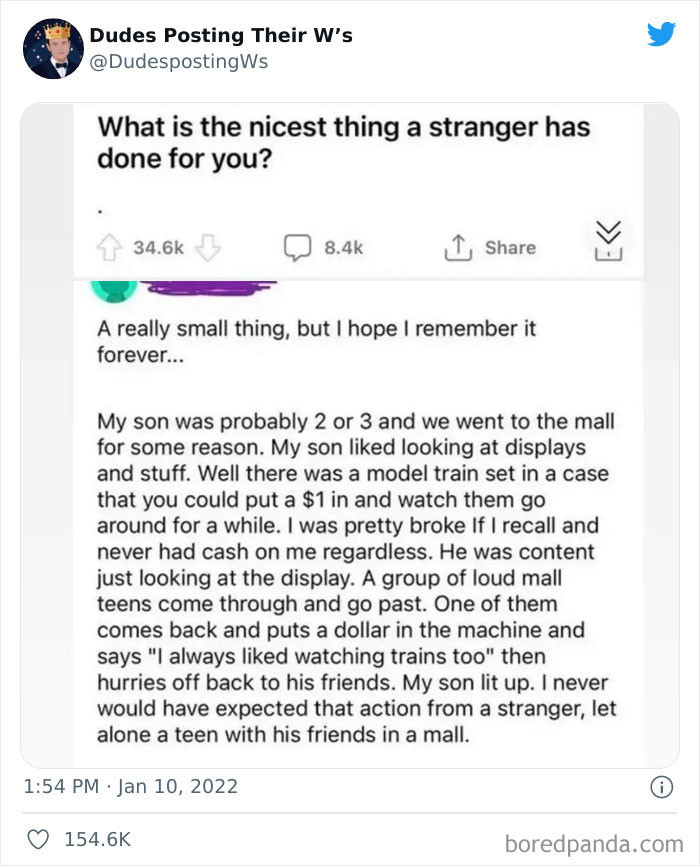 45. The nicest thing a stranger has done