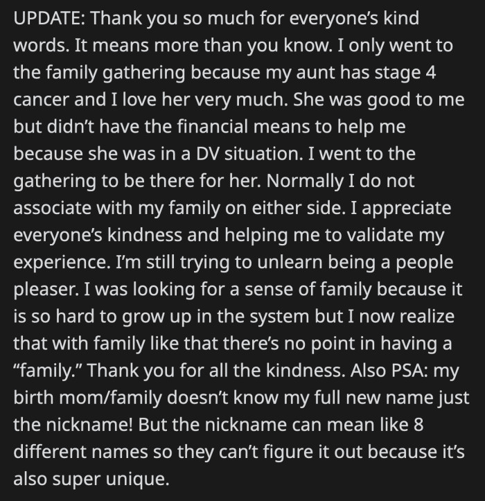 She received a lot of support from Redditors and explained more about her situation