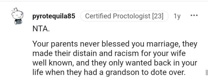 OP's parents only wanted back in his life because of their grandson