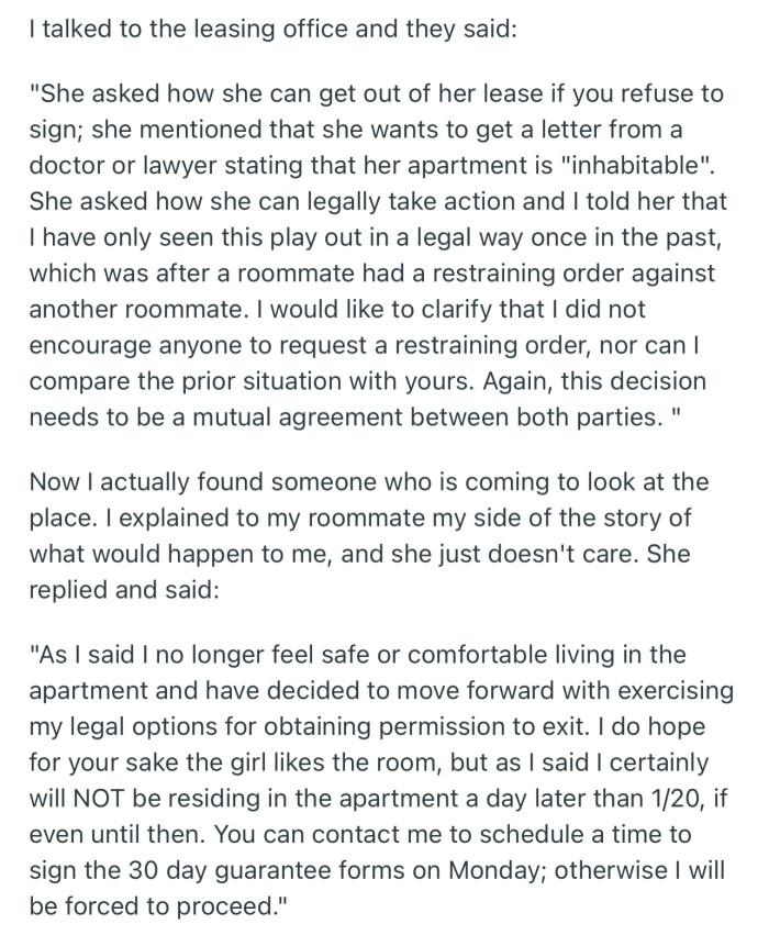 OP’s discussion with the leasing officer