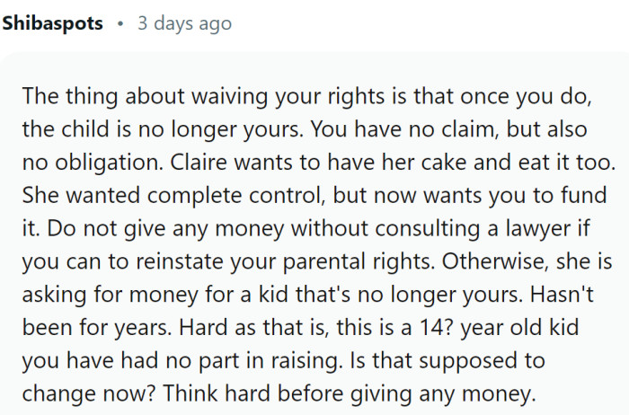 OP should think hard before giving any money.