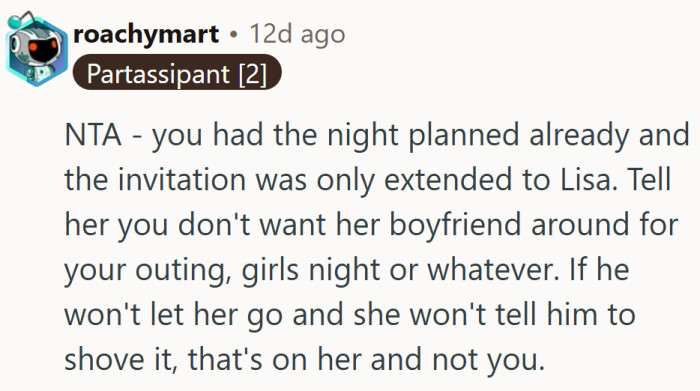 At some point, “girls’ night” stops being a suggestion and starts being a boundary.