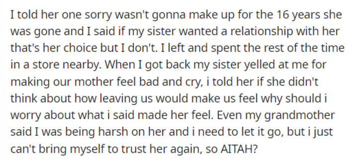 This is when she goes into the details of what happened and what they said about everything after she left.