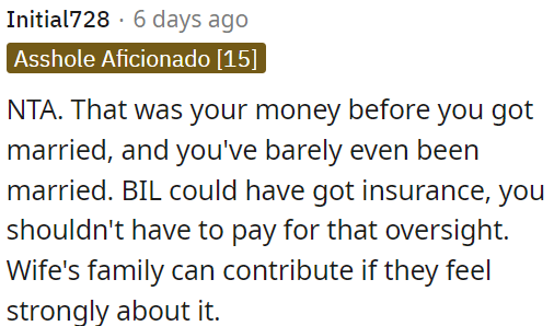 The wife's family can contribute if they feel strongly about it.