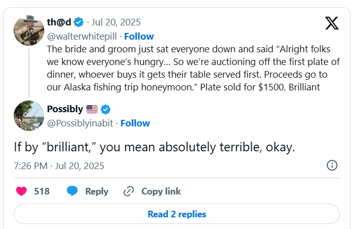 Some users praised the idea, calling it innovative, lighthearted, and a fun way to engage guests while raising funds for the couple’s future. But others were less impressed, accusing the couple of turning their wedding into a cash grab.