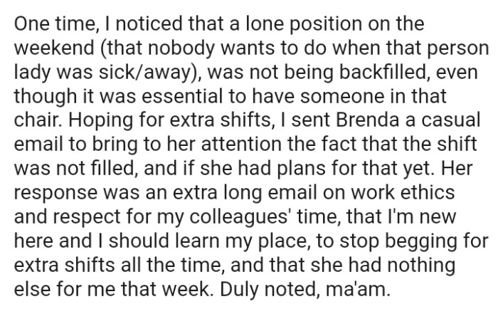 Her response was an extra-long email on work ethics and respect for colleagues' time