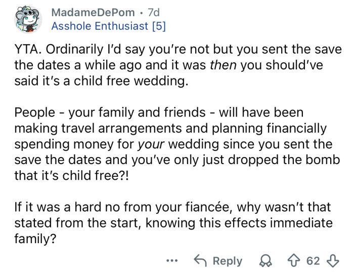 You should have made it clear from the start.