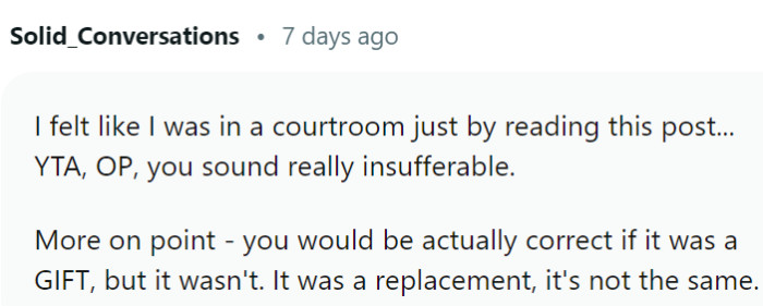 It was a replacement, not a gift