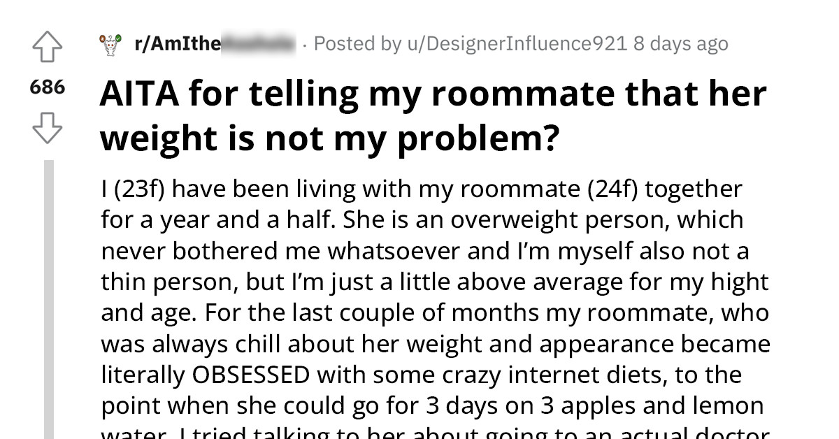 Girl's Roommate Throws Out Her Food Because It Smelled Too Good And She Was On A Diet