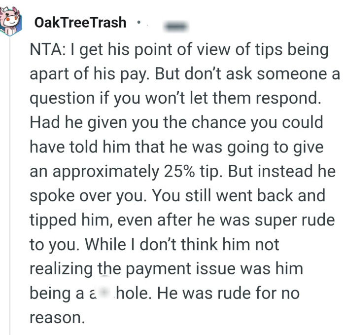 The OP still went back and tipped him
