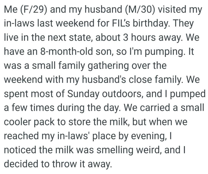 It was a small family gathering over the weekend with OP's husband's close family