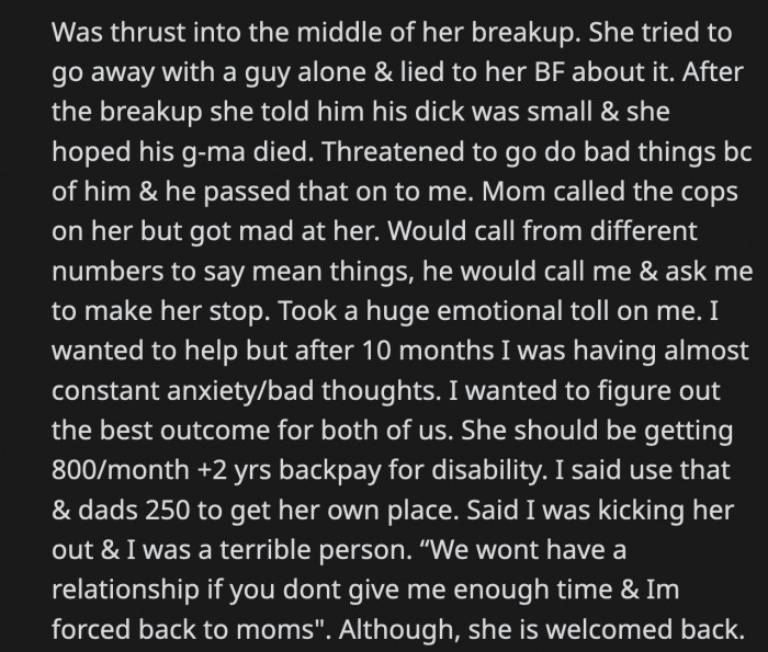 Then an incident with her sister’s ex-boyfriend happened