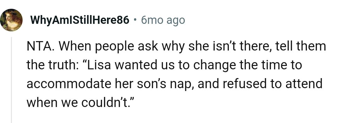 Lisa wants the OP to change the wedding time