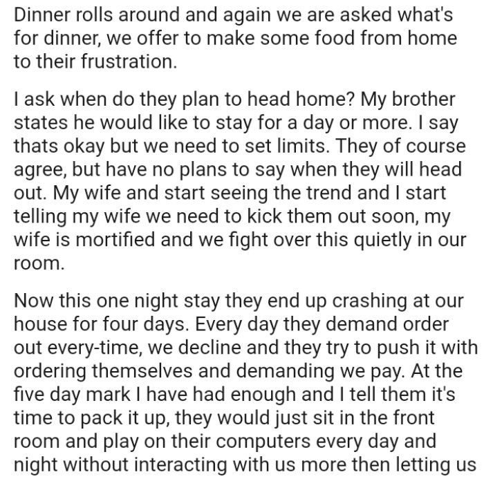 They start seeing the trend and OP starts telling his wife they need to kick them out soon