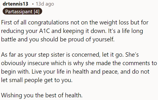 OP should focus on her health and peace, ignoring negativity.