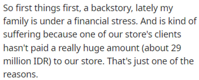 OP's Family Has Been Under a Lot of Financial Stress Lately