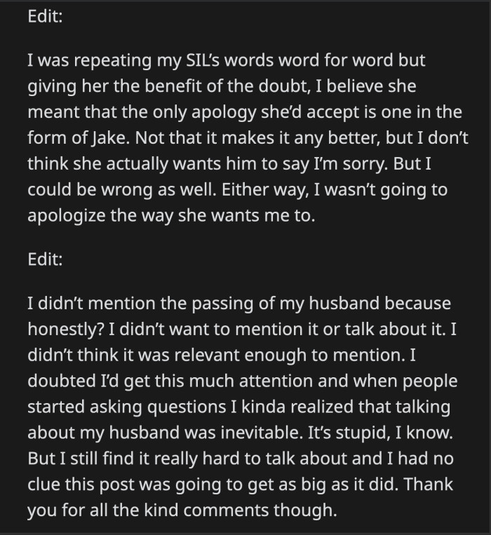 OP is not going to make her son apologize to his cousin, no matter what her SIL meant by that.