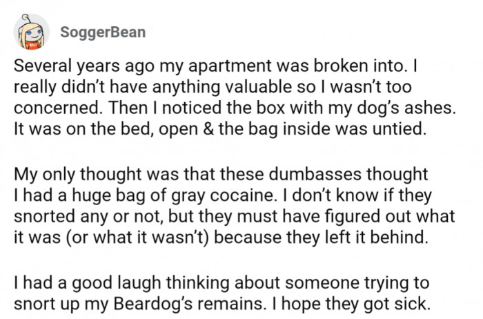 Proof that even horrible moments surrounding the passing of your pet can eventually be something to look back on and laugh