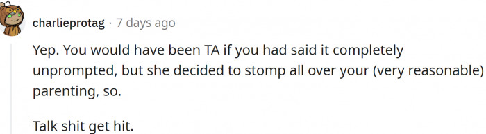 And OP was simply defending herself.