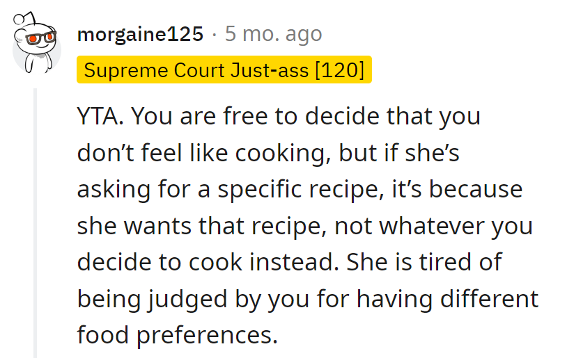 Offered a menu, accidentally became a judge. Lesson learned: let her choose the recipe, not the verdict.