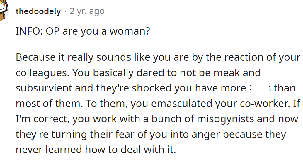 She emasculated her coworker