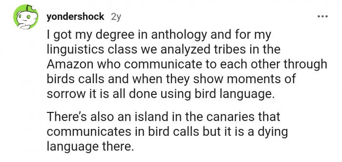 Turns out that there are tribes that communicate with each other using bird calls
