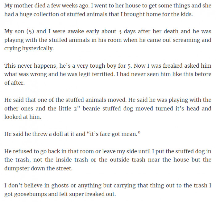 16. The stuffed toy got mad at him.