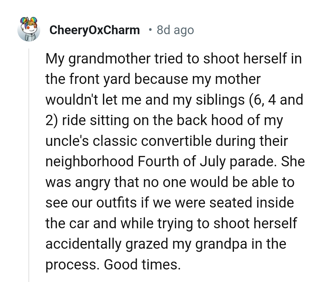 10. A grandma trying to shoot herself