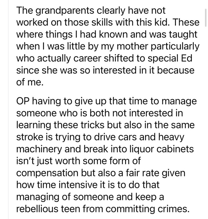 OP's cousin doesn't seem interested in learning these skills.