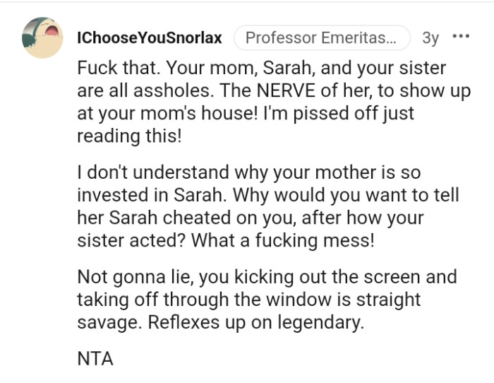 Taking off through the window is straight savage