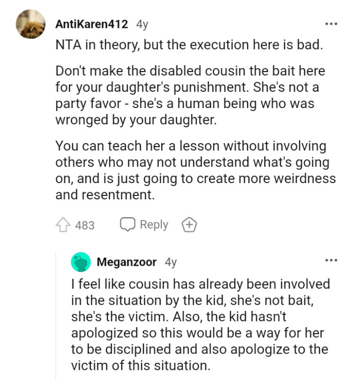 She's a human being who was wronged by the OP's daughter