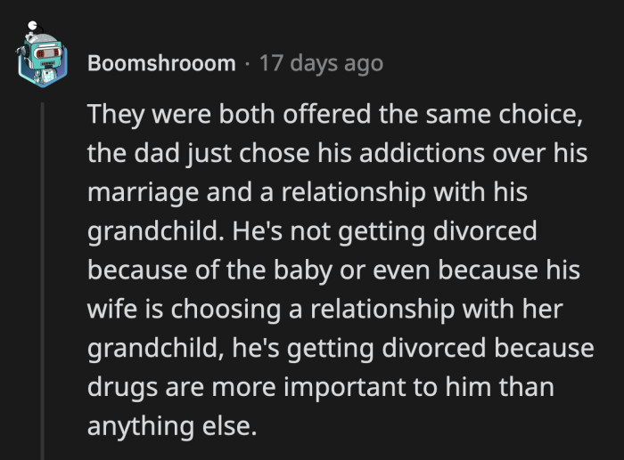 Bingo! OP's dad has nobody else to blame but himself. Right now, he is not ready to take responsibility for anything, so he punched down and blamed his infant grandson.