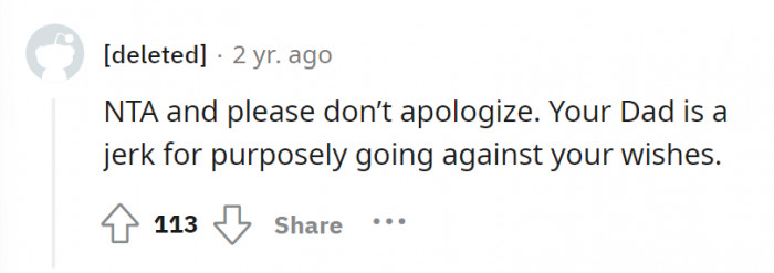 Don’t apologize, OP. Your dad is a jerk.