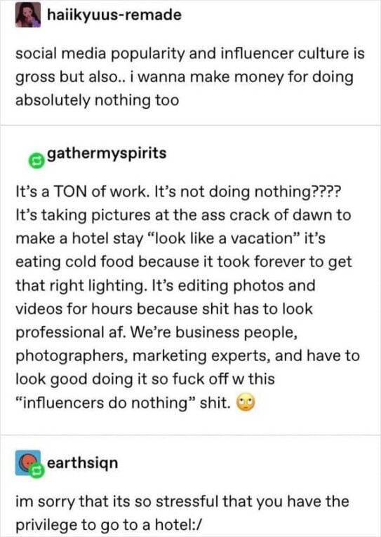 29. Influencer's complaints about the difficulty of work rejected.