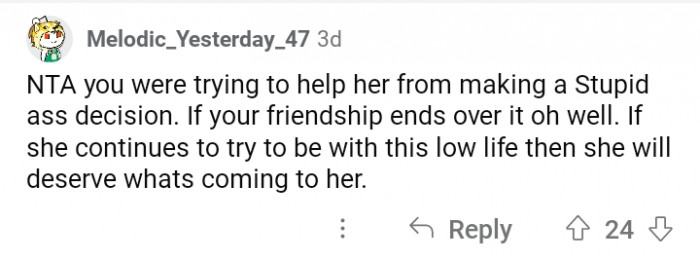 17. Let her suffer from her choices, but please save the child.