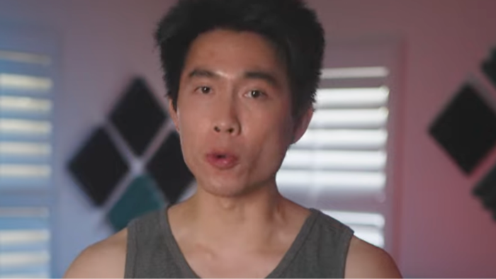 Close-up of the man’s upper body showing strength gains after 30 days