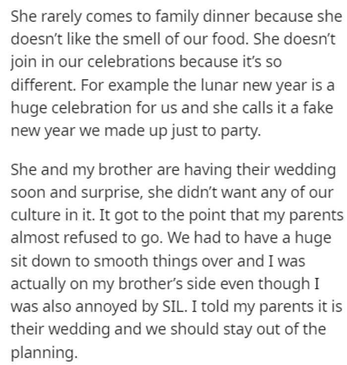 While OP's Girlfriend Loves His Culture, the Sister-in-Law is the Polar Opposite