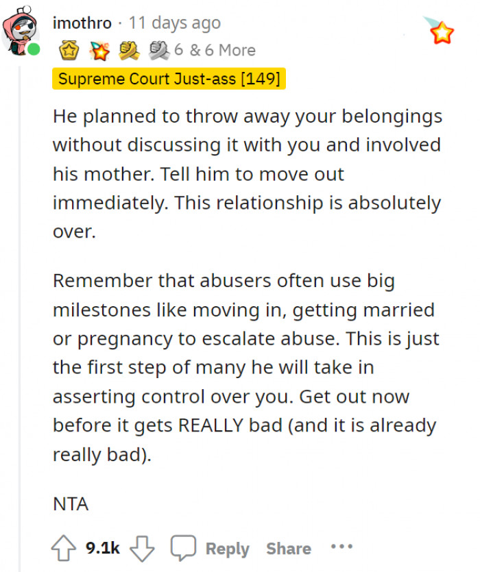 Is he just upping the ante because of the move-in? Was OP’s boyfriend an abuser all along?