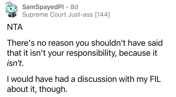 OP should have a discussion with her father-in-law about this issue.