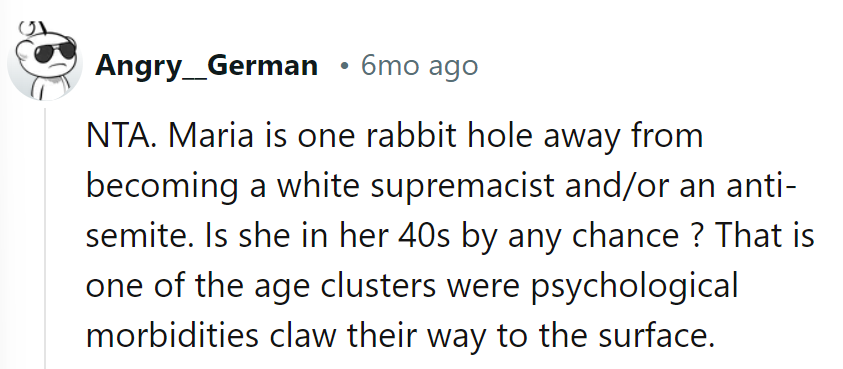 Maria's treading close to some interesting paths. Age 40: where things get 'interesting.'