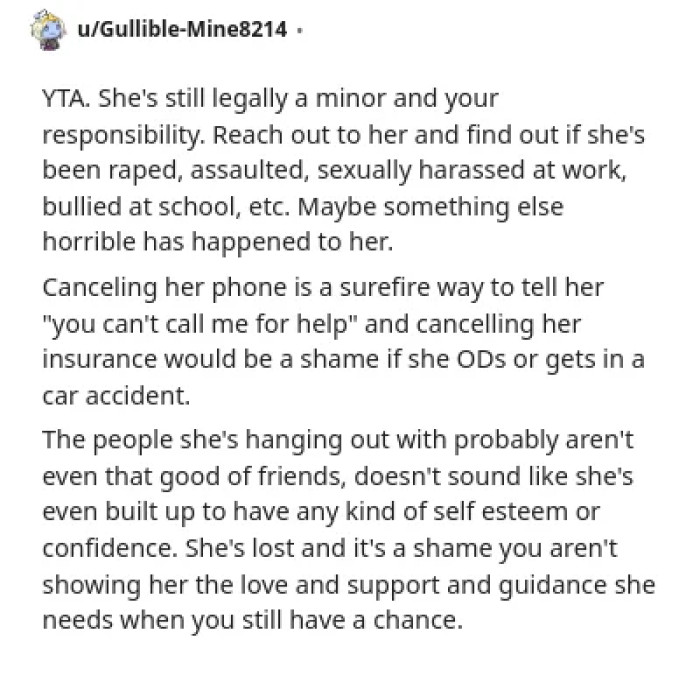 The parent's concern for the missing daughter ends with a food order