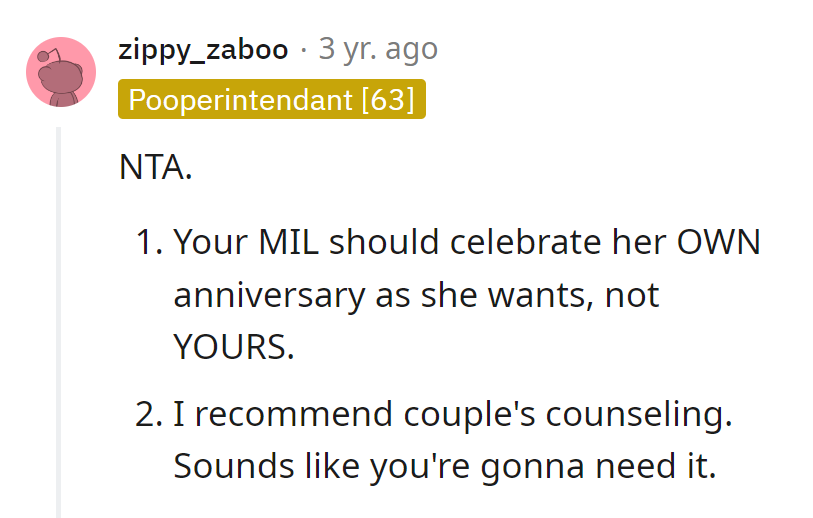 Maybe she should get her own wedding cake! Couple's counseling might be a piece of cake after that.