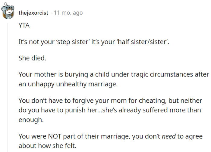 It's not OP's emotional responsibility anyway.